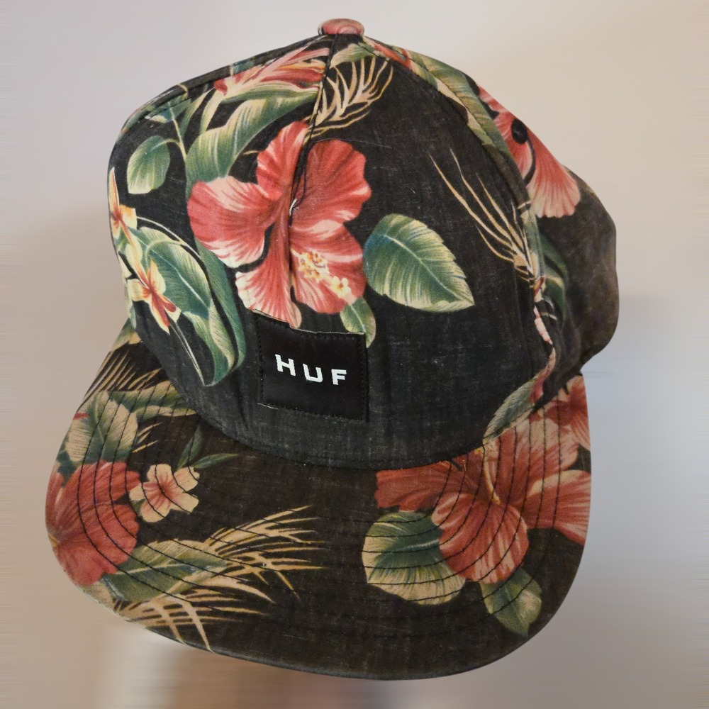 Floral HUF Mens OS Snapback Hat Black Tropical Hibiscus Print‎ Skate Streetwear